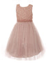 Little Girls Dusty Pink Pearl 3D Floral Accents Tulle Flower Girl Dress 2-6 - SophiasStyle.com