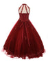 Big Girls Burgundy Dazzling Rhinestone Pearls Halter Neck Pageant Dress 8-16 - SophiasStyle.com