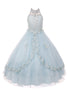 Little Girls Blue Dazzling Rhinestone Pearls Halter Neck Pageant Dress 2-6 - SophiasStyle.com