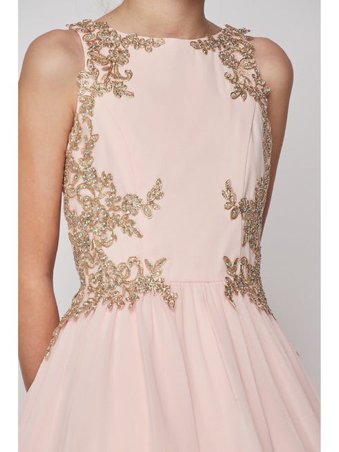 Cinderella Couture Girls Blush Chiffon Lace Junior Bridesmaid Dress 4-10 - SophiasStyle.com