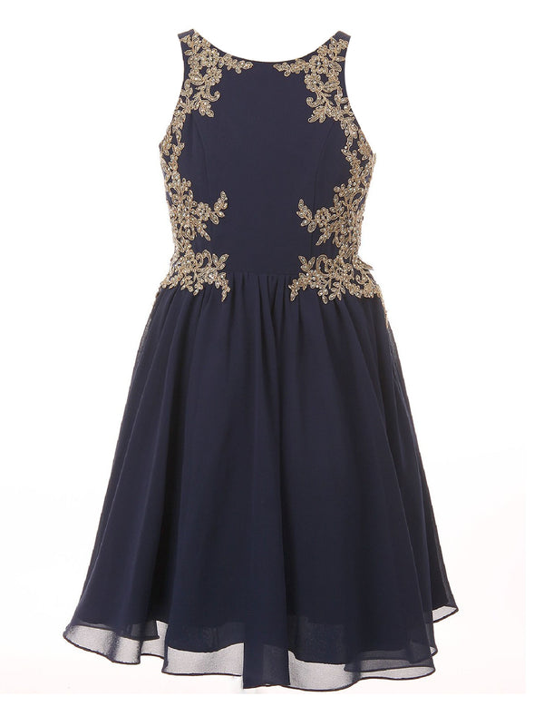 Cinderella Couture Girls Navy Chiffon Lace Junior Bridesmaid Dress 4-10 - SophiasStyle.com