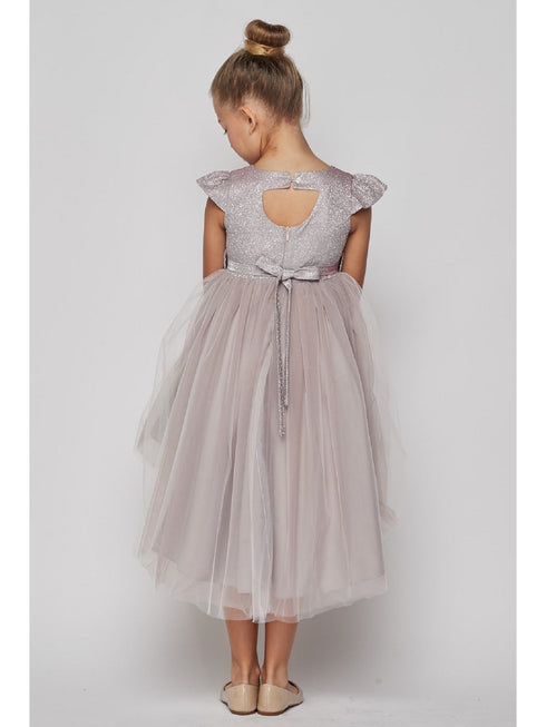 Cinderella Couture Big Girls Mauve Glitter Hi-Low Junior Bridesmaid Dress 8-12 - SophiasStyle.com