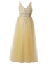 Girls Champagne Dazzling Rhinestone Lace Soft Tulle Pageant Dress 2-16 - SophiasStyle.com
