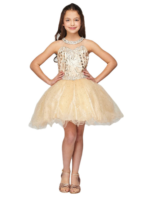 Girls Multi Color Illusion Neck Rhinestone Party Junior Bridesmaid Dress 4-16 - SophiasStyle.com