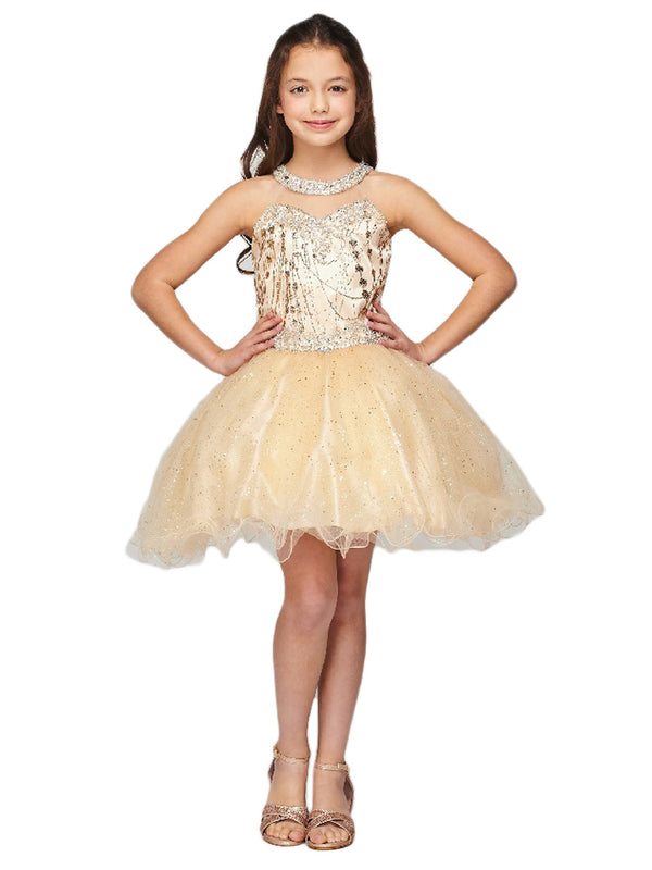 Girls Multi Color Illusion Neck Rhinestone Party Junior Bridesmaid Dress 4-16 - SophiasStyle.com