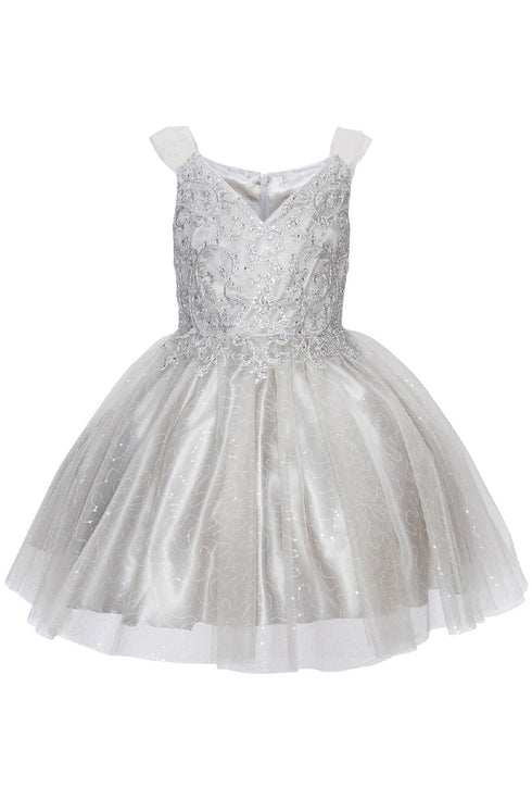 Girls Multi Color V Neck Beaded Tulle Short Junior Bridesmaid Dress 4-16 - SophiasStyle.com