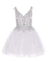 Little Girls White V Neck Beaded Tulle Short Flower Girl Dress 4-6 - SophiasStyle.com