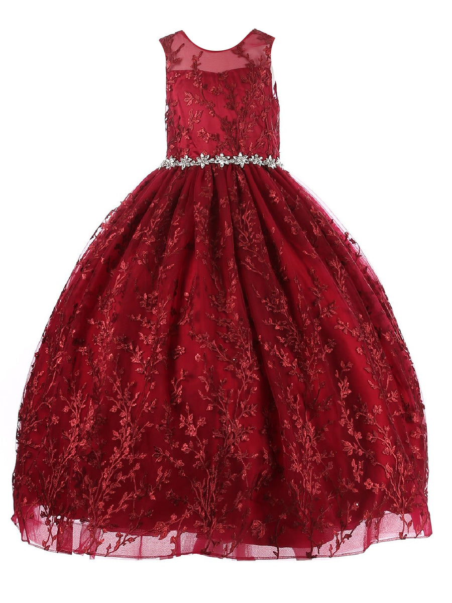 Little Girls Burgundy Glitter Embroidered Rhinestone Belt Ball Gown 2- SophiasStyle.com Little Girls Burgundy Glitter Embroidered Rhinestone Belt Ball Gown 2- SophiasStyle.com