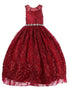 Big Girls Burgundy Glitter Embroidered Rhinestone Belt Ball Gown 8-16 - SophiasStyle.com