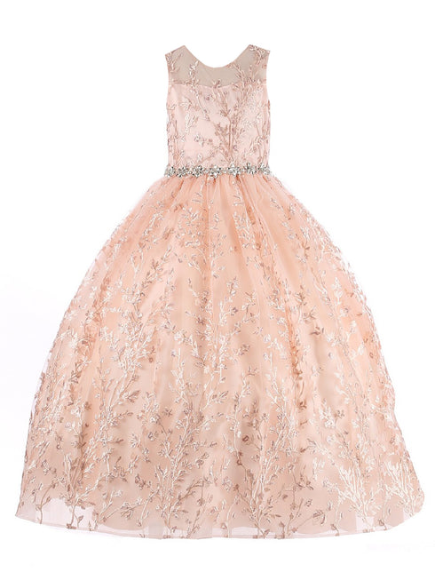 Little Girls Rose Gold Glitter Embroidered Rhinestone Belt Ball Gown 2-6 - SophiasStyle.com
