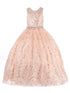 Little Girls Rose Gold Glitter Embroidered Rhinestone Belt Ball Gown 2-6 - SophiasStyle.com