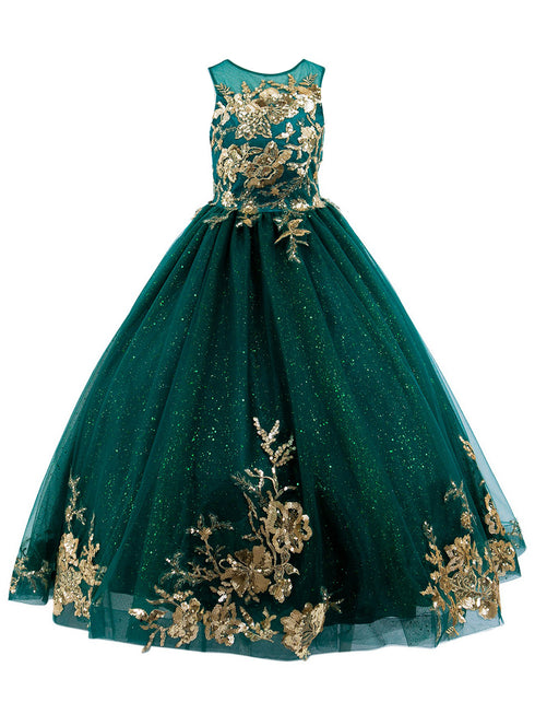 Cinderella Couture Girls Sequin Applique Tulle Glitter Dress with Corset Keyhole Back, Sizes 2-16 - SophiasStyle.com