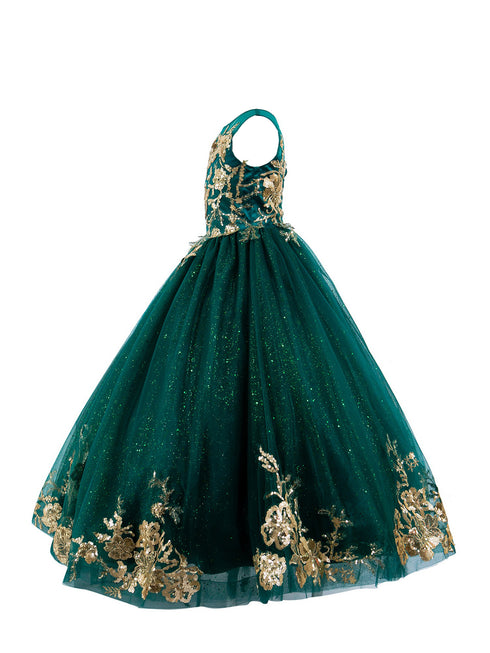 Cinderella Couture Girls Sequin Applique Tulle Glitter Dress with Corset Keyhole Back, Sizes 2-16 - SophiasStyle.com