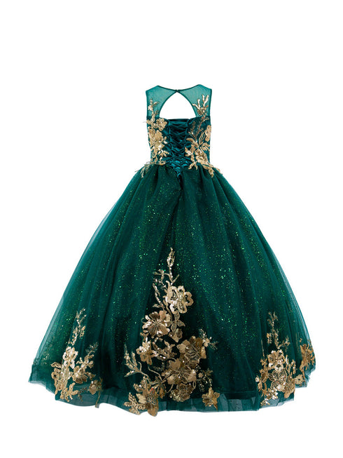 Cinderella Couture Girls Sequin Applique Tulle Glitter Dress with Corset Keyhole Back, Sizes 2-16 - SophiasStyle.com