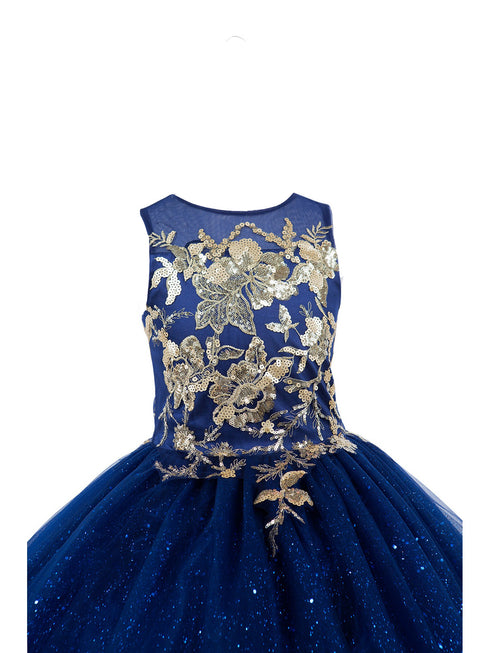 Cinderella Couture Girls Sequin Applique Tulle Glitter Dress with Corset Keyhole Back, Sizes 2-16 - SophiasStyle.com
