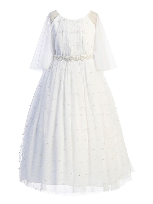 Kids Dream Girls Multi Color Pearl Butterfly Sleeve Communion Dress 4-16 - SophiasStyle.com