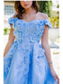 Blue 3D Floral Applique Corset Off Shoulder Short Dress for Women, Sizes XS-3XL - SophiasStyle.com