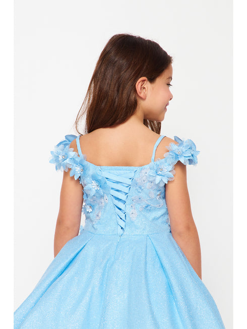 Bliss Big Girls Blue 3D Floral Applique Junior Bridesmaid Dress 8-16 - SophiasStyle.com