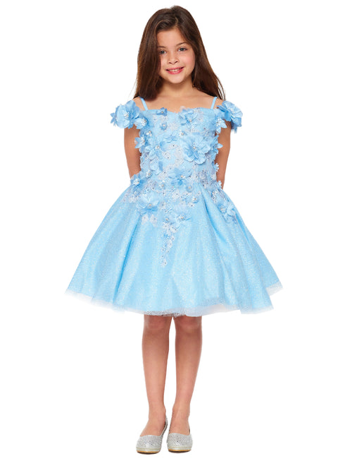 Bliss Little Girls Blue 3D Floral Applique Flower Girl Dress 2-6 - SophiasStyle.com