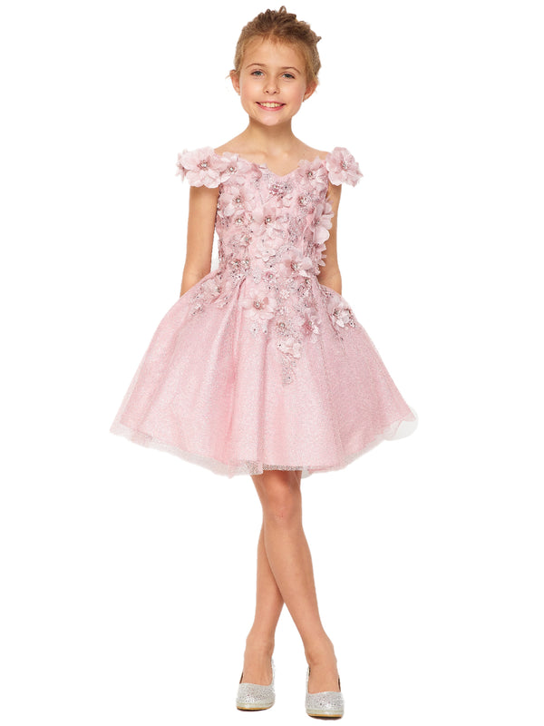 Bliss Little Girls Dusty Rose 3D Floral Applique Flower Girl Dress 2-6 - SophiasStyle.com
