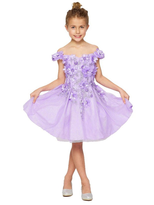 Bliss Little Girls Lilac 3D Floral Applique Flower Girl Dress 2-6 - SophiasStyle.com