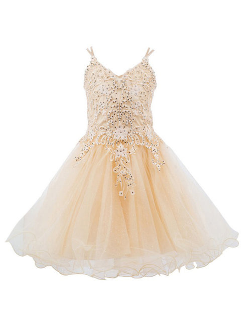 Big Girls Multi Color Double Spaghetti Rhinestone Embroidered Gown 4-16 - SophiasStyle.com