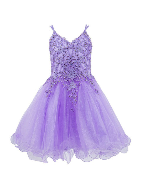 Big Girls Multi Color Double Spaghetti Rhinestone Embroidered Gown 4-16 - SophiasStyle.com