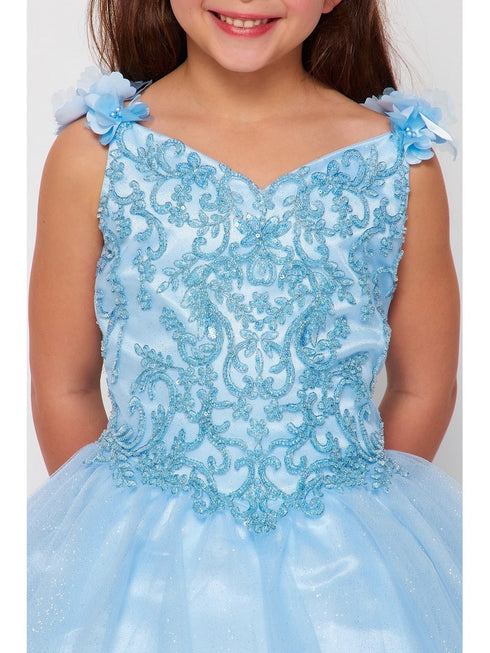 Cinderella Couture Big Girls Blue 3D Flower Strap Junior Bridesmaid Dress 8-16 - SophiasStyle.com