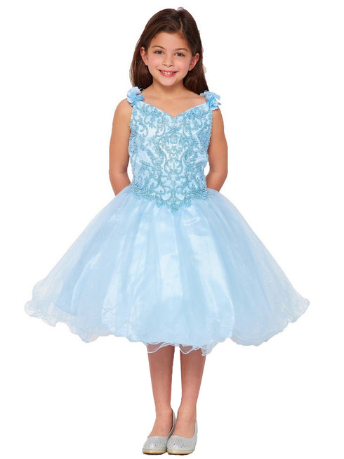 Cinderella Couture Little Girls Blue 3D Flower Strap Flower Girl Dress 2-6 - SophiasStyle.com