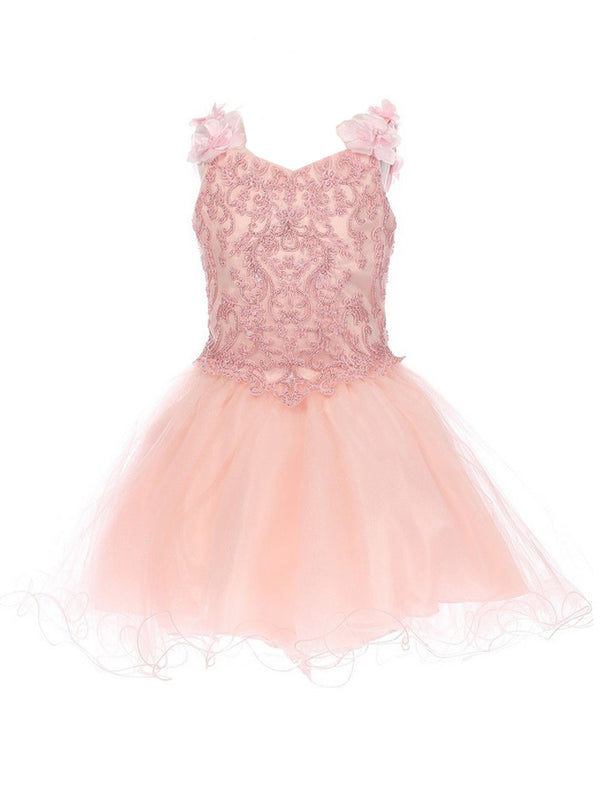 Cinderella Couture Big Girls Blush 3D Flower Strap Junior Bridesmaid Dress 8-16 - SophiasStyle.com