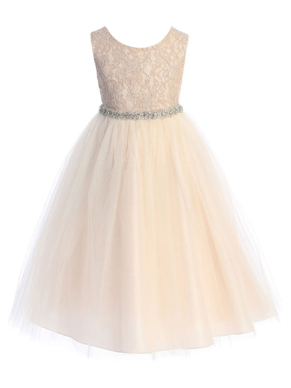 Girls Multi Color Lace Illusion Rhinestone Trim Junior Bridesmaid Dress 2T-14 - SophiasStyle.com