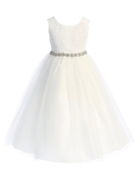 Girls Multi Color Lace Illusion Rhinestone Trim Junior Bridesmaid Dress 2T-14 - SophiasStyle.com