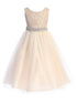 Big Girls Blush Lace Wide Rhinestone Trim Tea Length Junior Bridesmaid Dress 8-14 - SophiasStyle.com