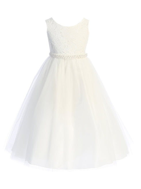 Girls Multi Color Lace Illusion Wide Pearl Trim Junior Bridesmaid Dress 2T-14 - SophiasStyle.com