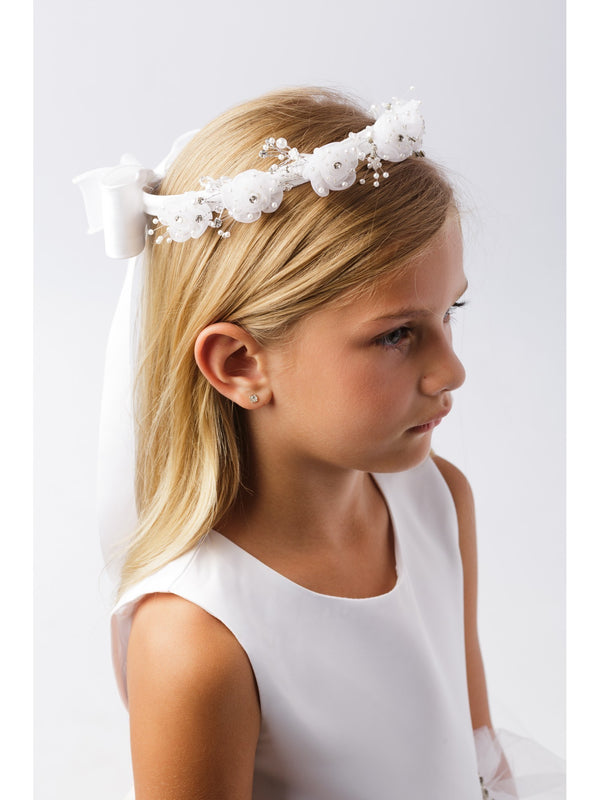 Girls White Flower Pearl Rhinestone Embellished Special Occasion Crown - SophiasStyle.com