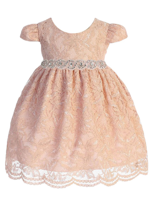 Kids Dream Baby Girls Blush Lace Rhinestone Trim Flower Girl Dress 3-24 Months - SophiasStyle.com