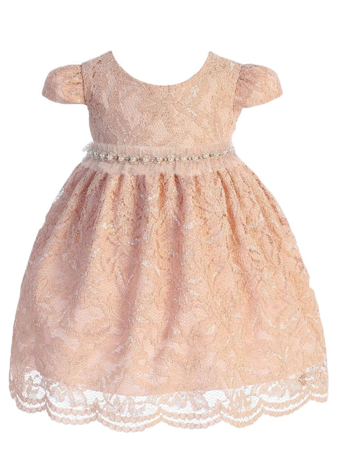 Kids Dream Baby Girls Blush Lace Mesh Pearl Trim Flower Girl Dress 3-24 Months - SophiasStyle.com