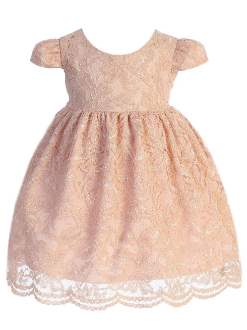 Kids Dream Baby Girls Blush Lace V Back Bow Flower Girl Dress 3-24 Months - SophiasStyle.com