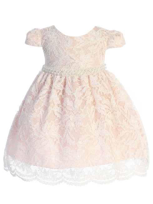 Baby Girls Ivory Blush Lace Thick Pearl Trim Flower Girl Dress 3-24 Months - SophiasStyle.com