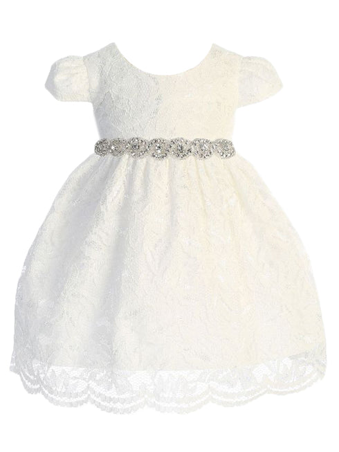 Kids Dream Baby Girls Ivory Lace Rhinestone Trim Flower Girl Dress 3-24 Months - SophiasStyle.com