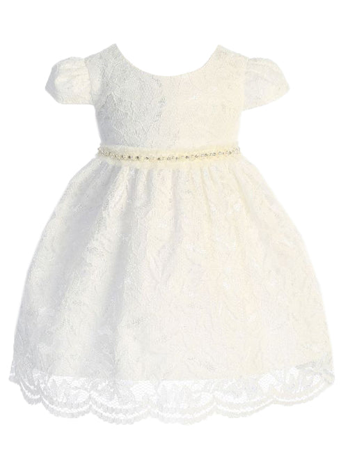 Kids Dream Baby Girls Ivory Lace Mesh Pearl Trim Flower Girl Dress 3-24 Months - SophiasStyle.com