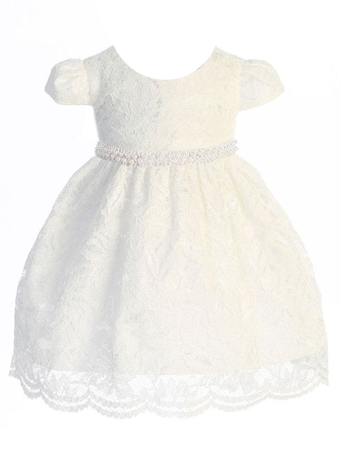Kids Dream Baby Girls Ivory Lace Thick Pearl Trim Flower Girl Dress 3-24 Months - SophiasStyle.com