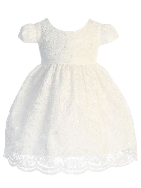 Kids Dream Baby Girls Ivory Lace V Back Bow Flower Girl Dress 3-24 Months - SophiasStyle.com