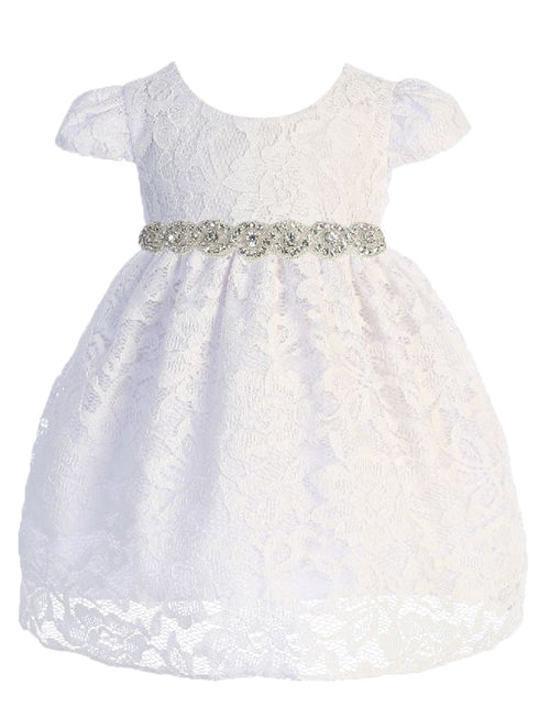 Kids Dream Baby Girls White Lace Rhinestone Trim Flower Girl Dress 3-24 Months - SophiasStyle.com