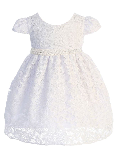 Kids Dream Baby Girls White Lace Thick Pearl Trim Flower Girl Dress 3-24 Months - SophiasStyle.com