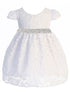 Baby Girls White Lace Thick Rhinestone Trim Flower Girl Dress 3-24 Months - SophiasStyle.com