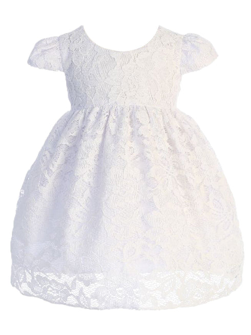 Kids Dream Baby Girls White Lace V Back Bow Flower Girl Dress 3-24 Months - SophiasStyle.com