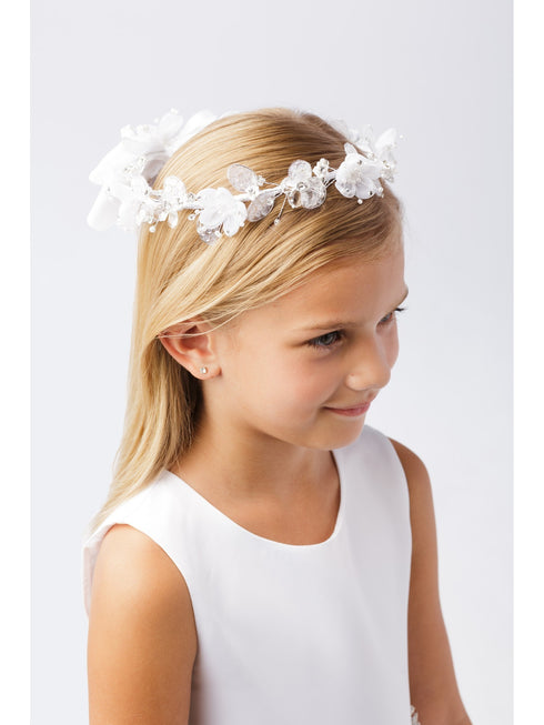 Girls White Glitter Flower Embellishment Special Occasion Stylish Crown - SophiasStyle.com