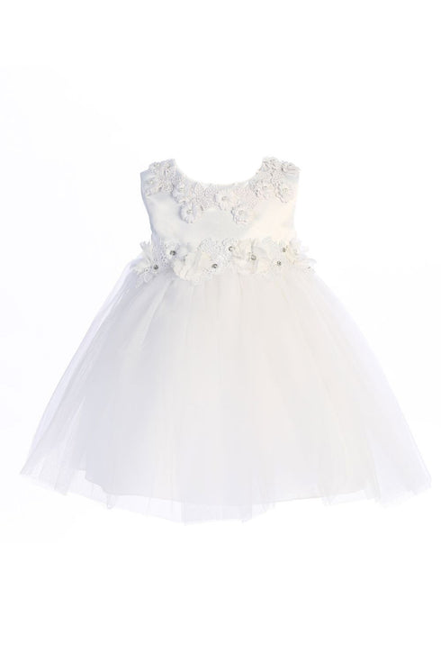 Kids Dream Baby Girls White Floral Trim Princess Ballgown 6-24 Months - SophiasStyle.com