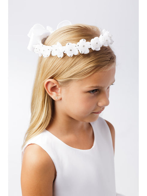 Girls White Flower Rhinestone Embellished Stylish Special Occasion Crown - SophiasStyle.com